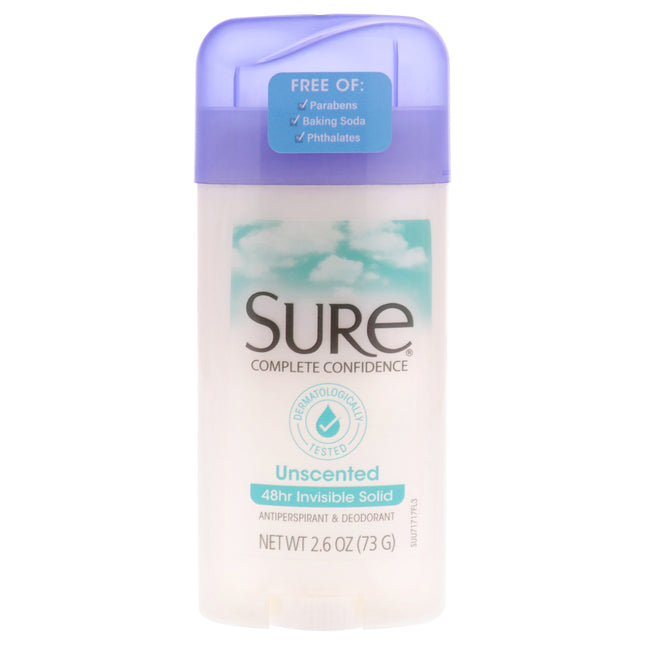 Sure Unscented Invisible Solid Anti-Perspirant and Deodorant for Unisex - 2.6 oz Stick