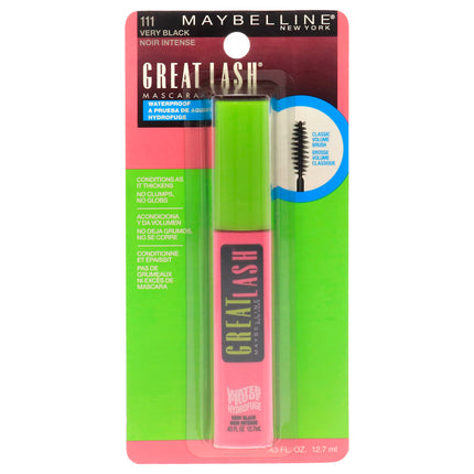 Maybelline Great Lash Waterproof Mascara in Very Black for Women - 0.43 oz Mascara