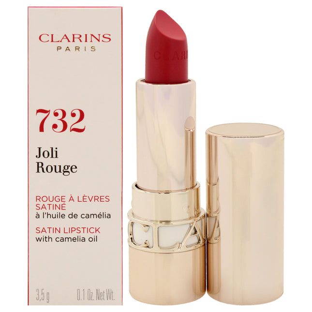 Clarins Joli Rouge Satin Lipstick 732 Grenadine for Women - 0.1 oz - Refillable Lipstick