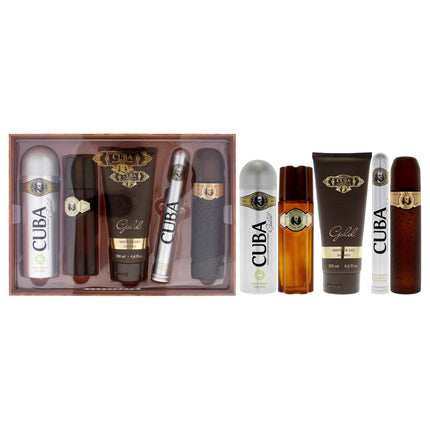 Cuba Gold Must Have by Cuba for Men - 5 Pc Gift Set with EDT, Aftershave, Body Spray, and Shower Gel