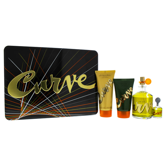 Curve by Liz Claiborne for Men - 4 Pc Gift Set: Cologne Spray, Cologne Splash, After Shave Balm, Shower Gel - 4.2oz, 0.25oz, 3.4oz, 2.5oz