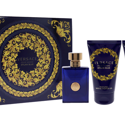 Versace Dylan Blue Men's 3 Pc Gift Set - EDT Spray, After Shave Balm, Bath Shower Gel 1.7oz