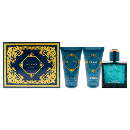 Versace Eros by Versace for Men 3 Pc Gift Set - 1.7 oz EDT Spray, 1.7 oz After Shave Balm, 1.7 oz Shower Gel