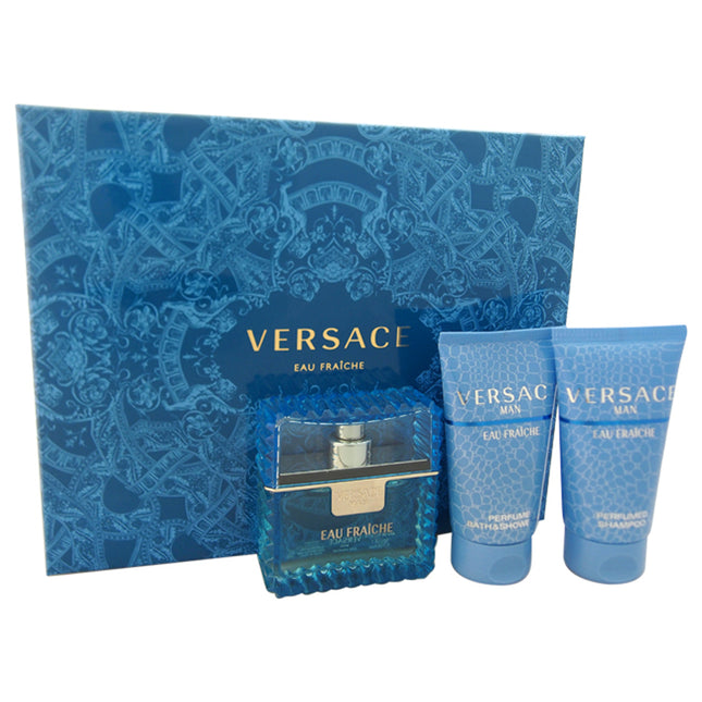Versace Man Eau Fraiche Gift Set for Men - 3 Pc, 1.7oz EDT Spray, Bath & Shower Gel, Shampoo