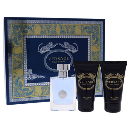 "Versace Pour Homme by Versace for Men 3 Pc Gift Set - 1.7oz EDT Spray, Hair and Body Shampoo, After Shave Balm"