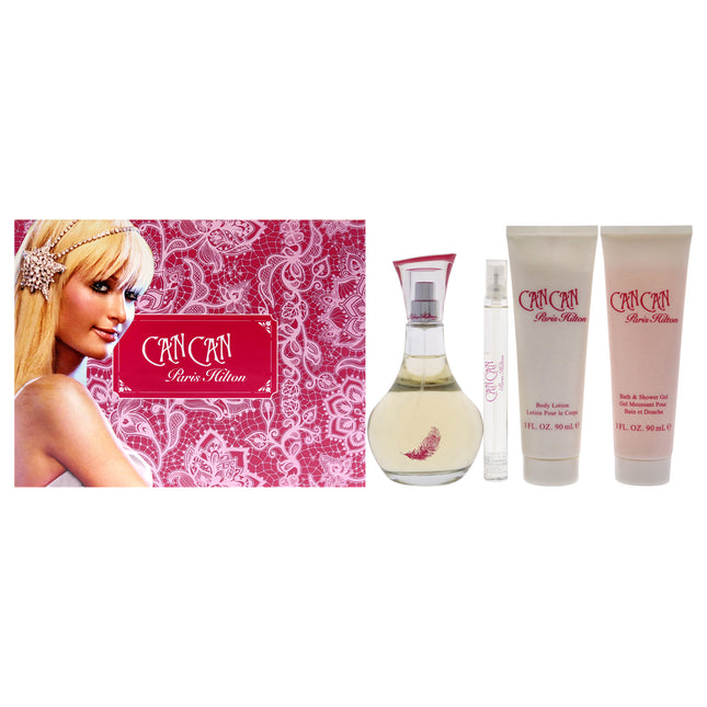 Can Can by Paris Hilton for Women - 4 Pc Gift Set with EDP Spray, Body Lotion, and Bath and Shower Gel