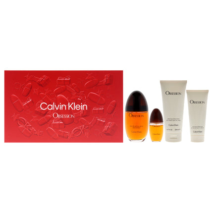 Calvin Klein Obsession for Women 4 Pc Gift Set - EDP Spray, Shower Gel, Body Lotion - 3.3oz, 0.5oz, 3.4oz, 6.7oz