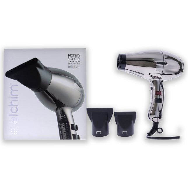 Elchim 3900 Titanium Ionic-Ceramic Hair Dryer in Black-Silver - Professional Hair Dryer for Men and Women