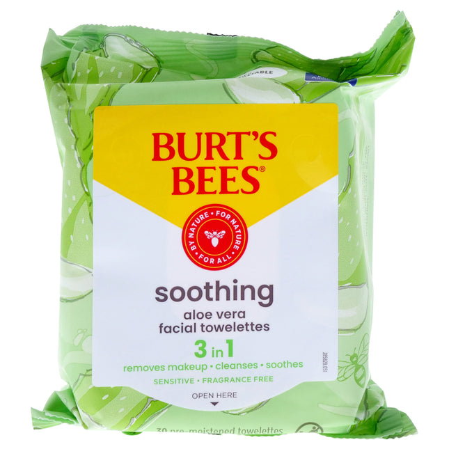 Burt's Bees Soothing Facial Towelettes for Sensitive Skin - Aloe Vera (30 Count) - Unisex