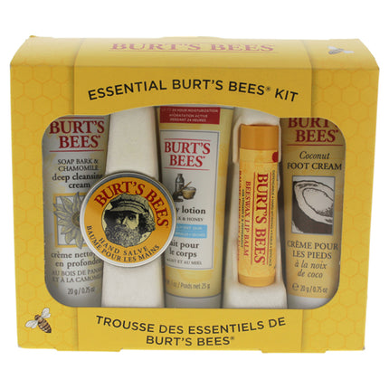 Burt's Bees Essential Kit for Women - 5 Pc Set with Body Lotion, Hand Salve, Deep Cleansing Cream, Foot Cream, and Lip Balm