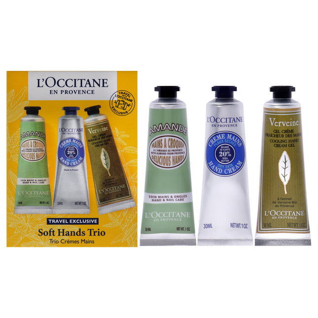 Luxurious LOccitane Soft Hands Trio for Women - 3 Pc Gift Set with Amande, Shea, and Verveine Hand Creams