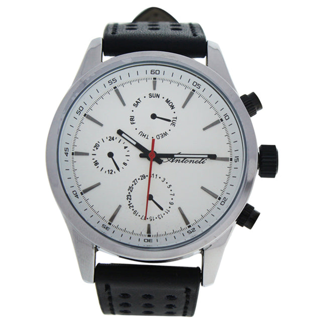 Men's Silver/Black Leather Strap Watch by Antoneli - Classic Timepiece for Every Occasion