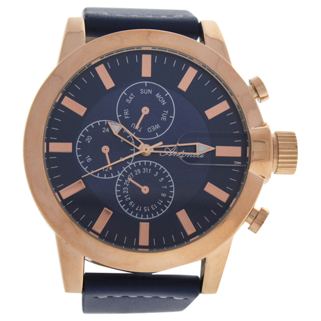 AG1901-04 Rose Gold/Blue Leather Strap Watch by Antoneli for Men - Stylish and Sophisticated Timepiece for Men