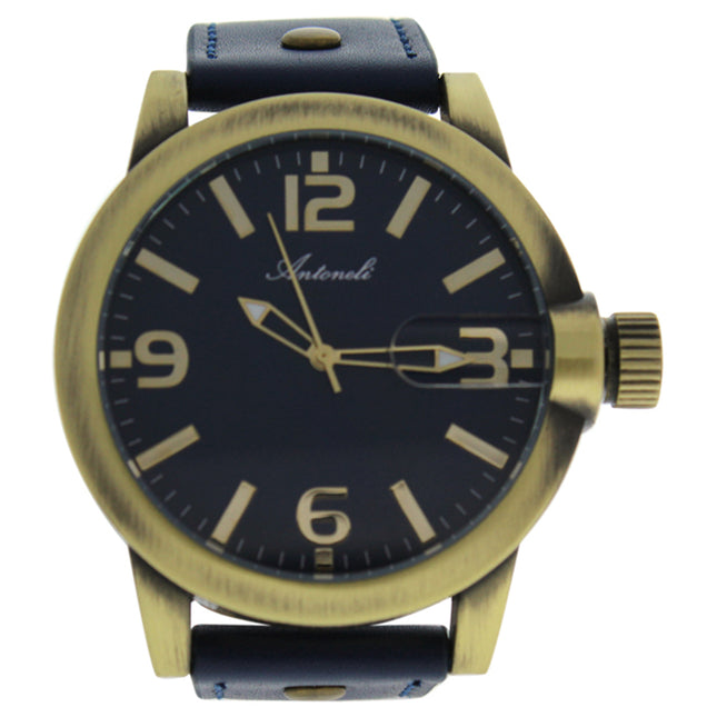 AG1901-08 Gold/Blue Leather Strap Watch by Antoneli for Men - Stylish Timepiece for Everyday Wear