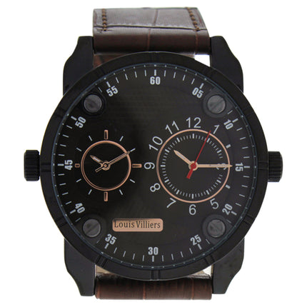 Louis Villiers Men's Black/Brown Leather Strap Watch - AG3736-12