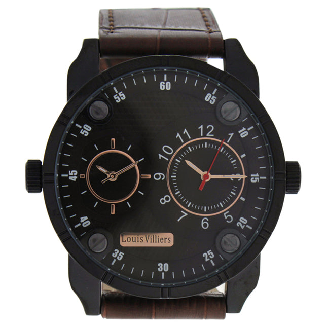 Louis Villiers Men's Black/Brown Leather Strap Watch - AG3736-12