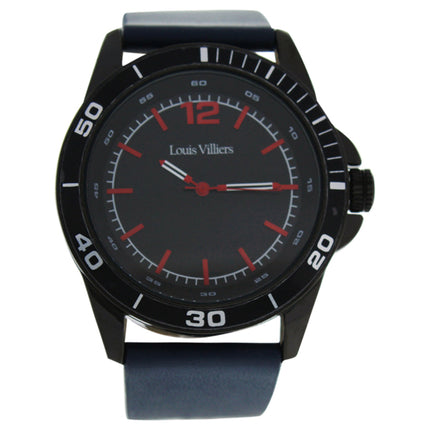 Louis Villiers Men's Black/Blue Leather Strap Watch - Stylish Timepiece for Men