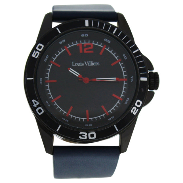 Louis Villiers Men's Black/Blue Leather Strap Watch - Stylish Timepiece for Men