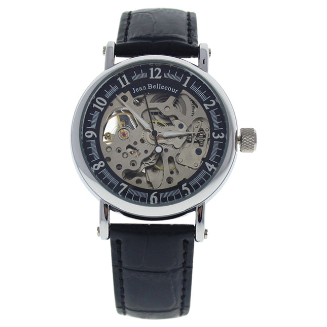 Jean Bellecour REDH2 Silver/Black Leather Strap Watch for Men - Stylish Timepiece for Every Occasion