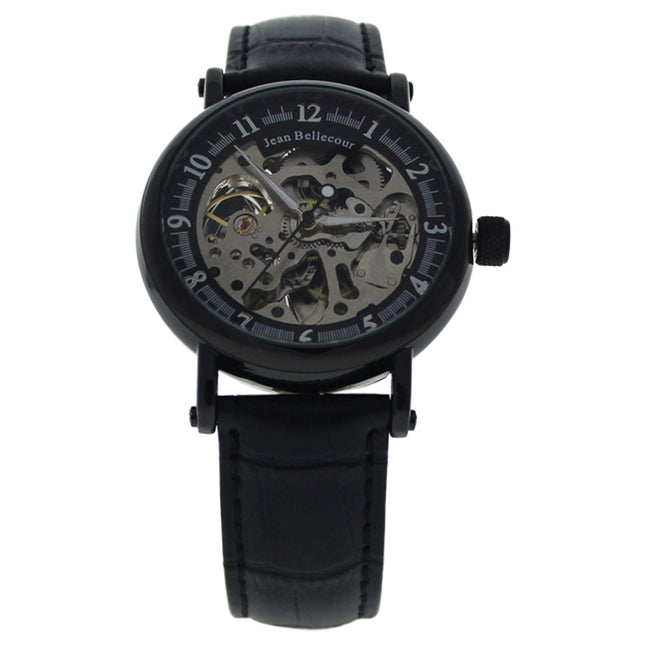 Men's REDH4 Black Leather Strap Watch by Jean Bellecour - Stylish and Elegant Timepiece