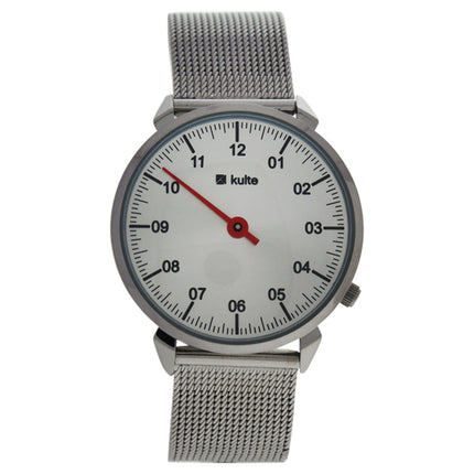Kulte Silver/Red Touch Stainless Steel Mesh Bracelet Watch for Unisex - Stylish Timepiece by KU15-0022