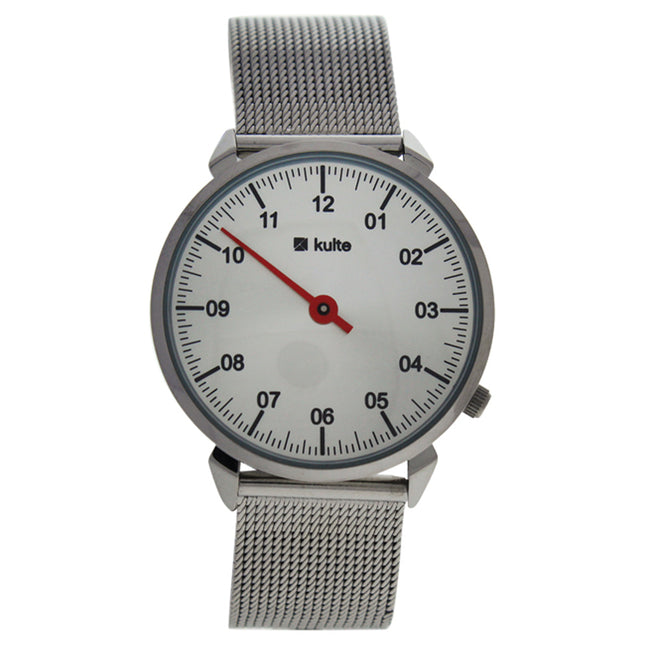 Kulte Silver/Red Touch Stainless Steel Mesh Bracelet Watch for Unisex - Stylish Timepiece by KU15-0022