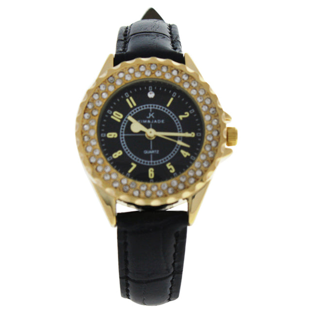 Kim & Jade Women's Gold/Black Leather Strap Watch - Elegant Timepiece for Her