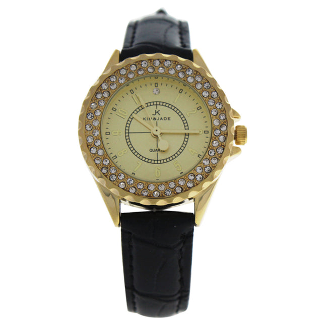 Kim & Jade 2033L-GBLG Gold/Black Leather Strap Watch for Women