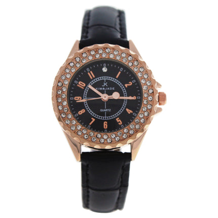 Kim & Jade Rose Gold/Black Leather Strap Watch for Women - Stylish Timepiece for Every Occasion