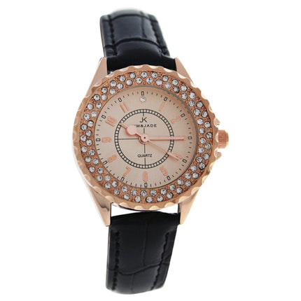 Kim & Jade Women's Rose Gold/Black Leather Strap Watch - Chic and Stylish Timepiece for Her