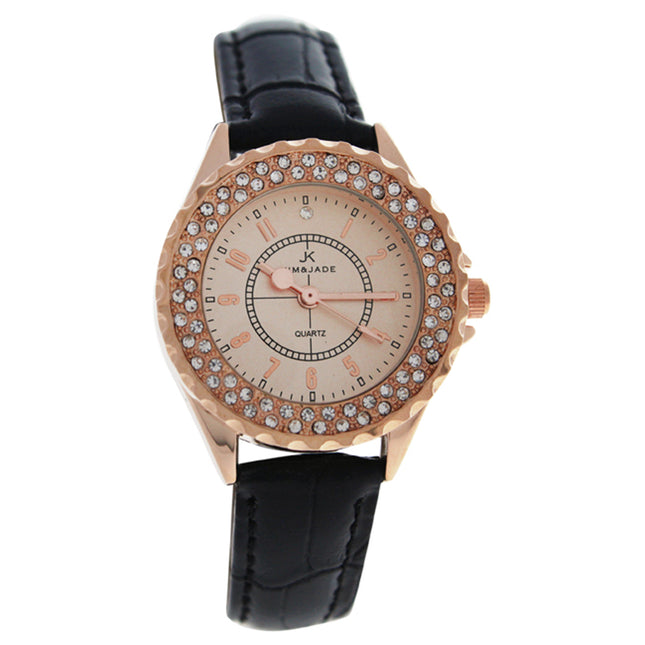 Kim & Jade Women's Rose Gold/Black Leather Strap Watch - Chic and Stylish Timepiece for Her