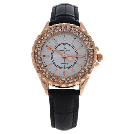 Kim & Jade Women's 2033L-GPBLW Rose Gold/Black Leather Strap Watch - Stylish Timepiece for Women