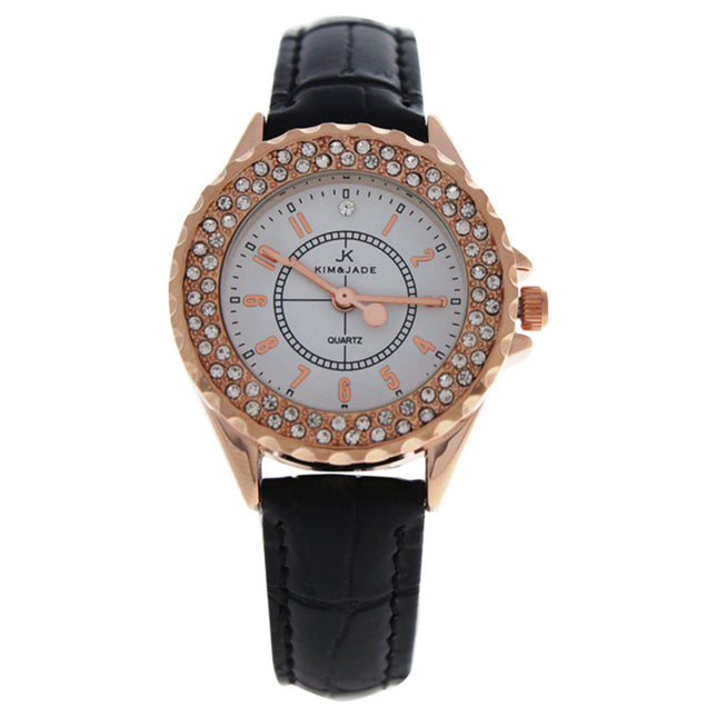 Kim & Jade Women's 2033L-GPBLW Rose Gold/Black Leather Strap Watch - Stylish Timepiece for Women