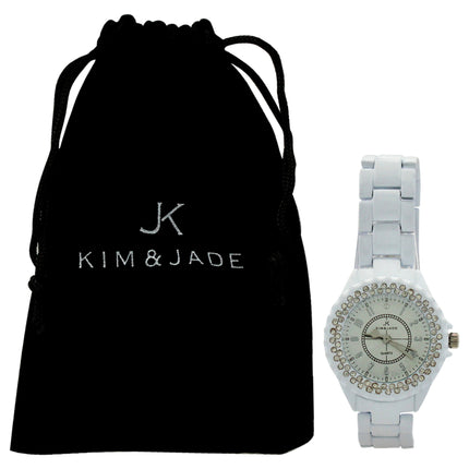Kim & Jade 2033L-WS White Stainless Steel Bracelet Watch for Women - Stylish Timepiece for Everyday Wear