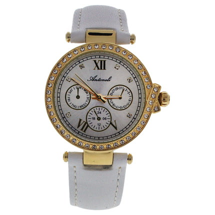 Antoneli Gold/White Leather Strap Watch for Women - Elegant Timepiece for Every Occasion