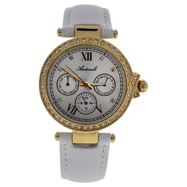 Antoneli Gold/White Leather Strap Watch for Women - Elegant Timepiece for Every Occasion