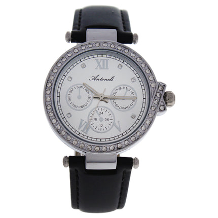 Antoneli Women's Silver/Black Leather Strap Watch - Elegant Timepiece for Stylish Women