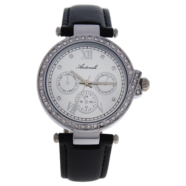 Antoneli Women's Silver/Black Leather Strap Watch - Elegant Timepiece for Stylish Women