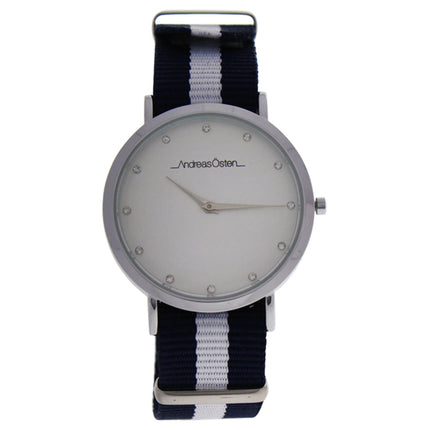 Andreas Osten AO-21 Silver-Blue and White Nylon Strap Watch for Women - Elegant and Stylish Timepiece for Her