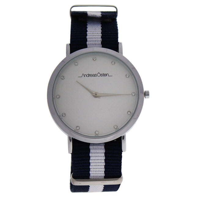 Andreas Osten AO-21 Silver-Blue and White Nylon Strap Watch for Women - Elegant and Stylish Timepiece for Her