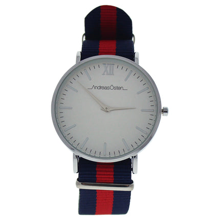 Andreas Osten AO-61 Somand Silver/Navy Blue-Red Nylon Strap Watch for Women - Stylish Timepiece for Every Occasion