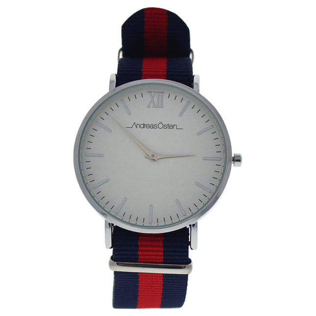 Andreas Osten AO-61 Somand Silver/Navy Blue-Red Nylon Strap Watch for Women - Stylish Timepiece for Every Occasion