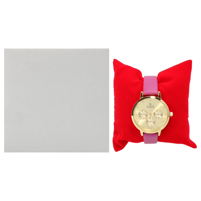 Charlotte Raffaelli La Basic Gold-Purple Leather Strap Watch for Women