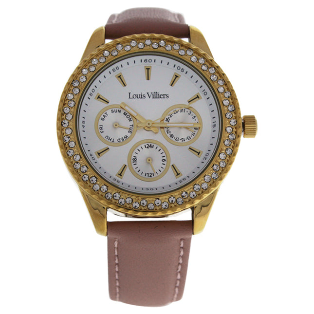 Louis Villiers Gold/Cream Leather Strap Watch for Women - Stylish Timepiece for Her