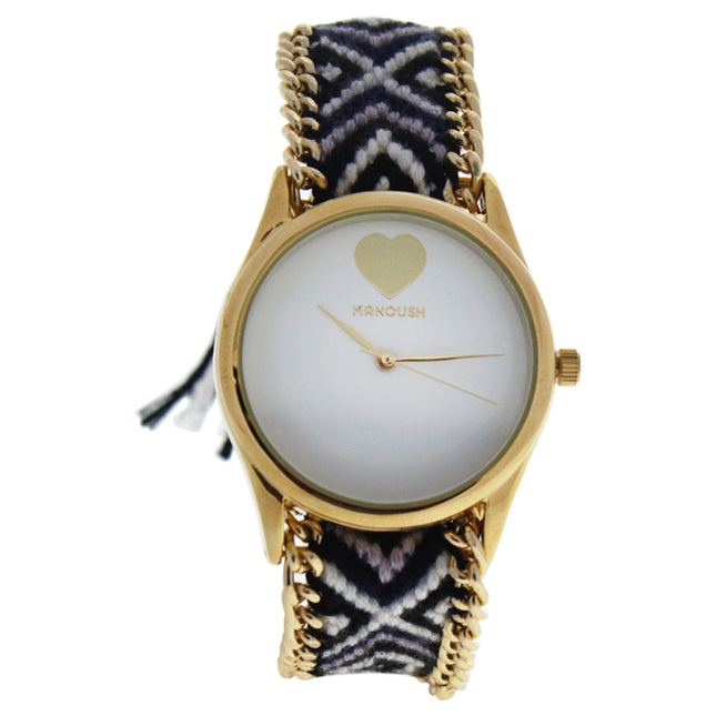 Manoush MNSHIWC Hindi Heart Gold/Black Nylon Strap Watch for Women - Stylish Timepiece for Every Occasion