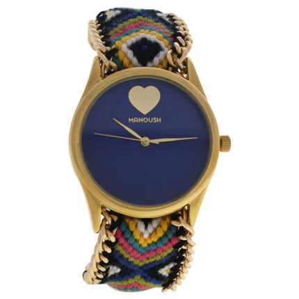 Manoush MSHHIBC Hindi Heart Gold/Blue Nylon Strap Watch for Women - Stylish Timepiece for Her