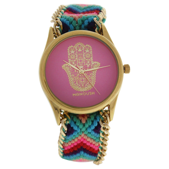 Manoush MSHHIPH Hindi Hand Gold/Pink Nylon Strap Watch for Women - Stylish Timepiece for Everyday Wear
