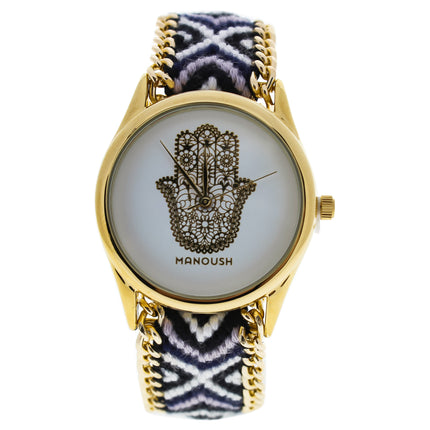 MSHHIWH Hindi Hand Women's Gold/Black Nylon Strap Watch by Manoush
