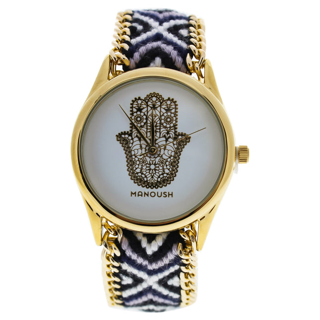 MSHHIWH Hindi Hand Women's Gold/Black Nylon Strap Watch by Manoush