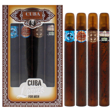 Cuba Latino Collection for Men - 4 Pc Gift Set with EDT Sprays in Copacabana, Maya, Carnaval, and Cactus scents